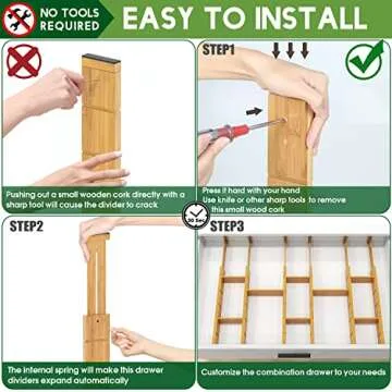 Toydoooco Bamboo Drawer Dividers with 12 Inserts,16.3-22inches,Expandable Kitchen Drawer Organizer,Adjustable Drawer Separators for Bedroom Bathroom Dresser 6 Pack