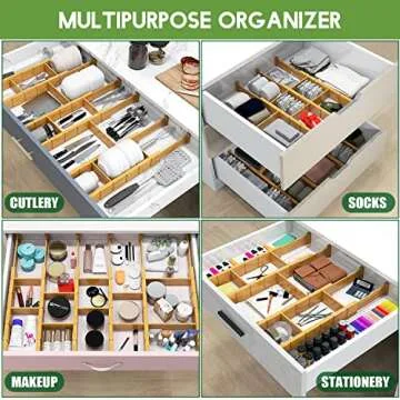 Toydoooco Bamboo Drawer Dividers with 12 Inserts,16.3-22inches,Expandable Kitchen Drawer Organizer,Adjustable Drawer Separators for Bedroom Bathroom Dresser 6 Pack