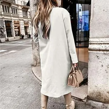 MOKINGTOP Women's Winter Notched Lapel Open Front Double Breasted Elegant Cardigan Suit Slim Long Coat Windbreaker Jacket Pea Coat Trench