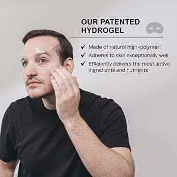 HommeFace Revitalizing Hydrogel Facial Mask Set for Men (5ct) - Hydrating, Anti-aging & Soothing Face Sheet Mask with Hyaluronic Acid, Vitamin B, C, E & Peptides, Beard-Friendly