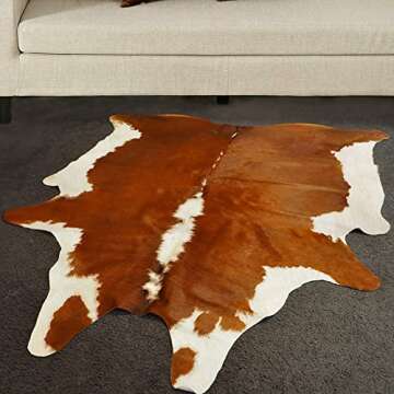 A-Star Large White Cowhide Rugs - 5x5 Genuine Cowhide Rug (Brown Ad White)