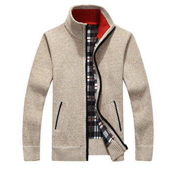 Men's Slim Fit Zip Up Cardigan Sweater - Khaki