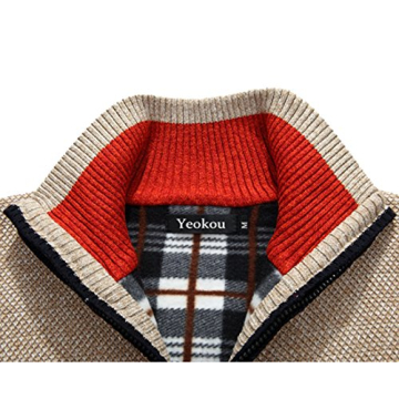 Men's Slim Fit Zip Up Cardigan Sweater - Khaki