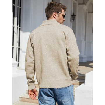 Men's Slim Fit Zip Up Cardigan Sweater - Khaki