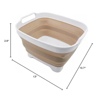 Collapsible Dishpan with Drain Plug - Space Saving Kitchen Tray