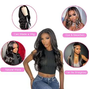 Beauty Queen Brazilian Human Hair Bundles Body Wave (20 22 24 26 Inch) 10A Bundles Human Hair 100% Unprocessed Weave 4 Bundles Virgin Human Long Hair Natural Color Hair Extensions