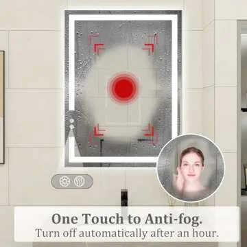 BuLife 28 X 20 Inch LED Bathroom Vanity Mirror, 3 Colors Light Dimmable, Wall Mounted Memory Lighted Makeup Mirror with Anti-Fog Touch Switch (Front-lit&Backlit)