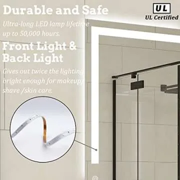 BuLife 28 X 20 Inch LED Bathroom Vanity Mirror, 3 Colors Light Dimmable, Wall Mounted Memory Lighted Makeup Mirror with Anti-Fog Touch Switch (Front-lit&Backlit)