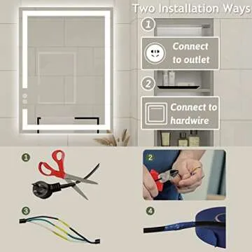 BuLife 28 X 20 Inch LED Bathroom Vanity Mirror, 3 Colors Light Dimmable, Wall Mounted Memory Lighted Makeup Mirror with Anti-Fog Touch Switch (Front-lit&Backlit)