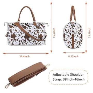 Cow Print Weekender Bag Cow Print Duffle Bag with Shouler Strap Cow Print Overnight Bags for Women W...