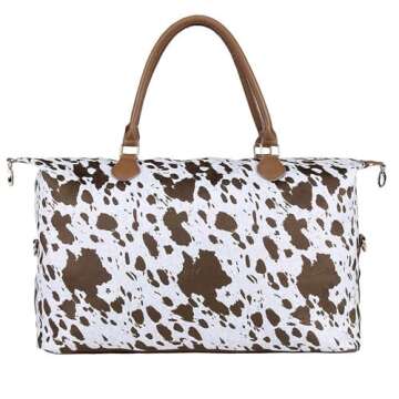 Cow Print Weekender Bag Cow Print Duffle Bag with Shouler Strap Cow Print Overnight Bags for Women Western Weekender Bag for Hospital Maternity