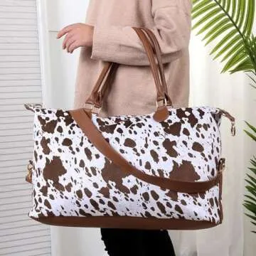 Cow Print Weekender Bag Cow Print Duffle Bag with Shouler Strap Cow Print Overnight Bags for Women Western Weekender Bag for Hospital Maternity