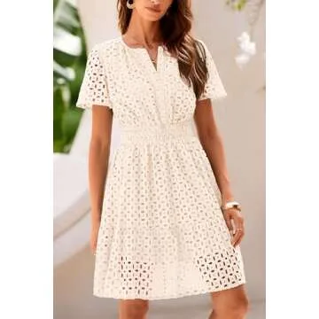 PRETTYGARDEN Women's Summer Short Dress - V Neck A Line Lace Design