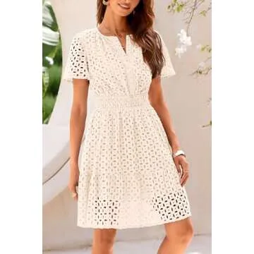 PRETTYGARDEN Women's Summer Short Dress - V Neck A Line Lace Design