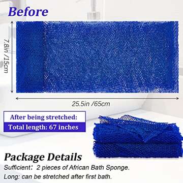 2 Pieces African Net Sponge Exfoliating Net African Body Scrubber Bath Rag Washcloth Towel Shower Body Back Scrubber Skin Smoother for Daily Use or Stocking Stuffer (Blue)