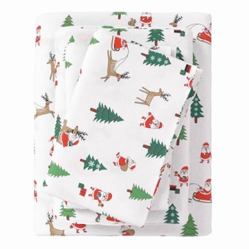 Great Bay Home Christmas Flannel Sheet Set - 100% Turkish Cotton, Cozy 4-Piece Bedding Set
