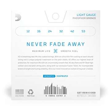 D'Addario Guitar Strings - XS Phosphor Bronze Coated Acoustic Guitar Strings - XSAPB1253 - Maximum L...