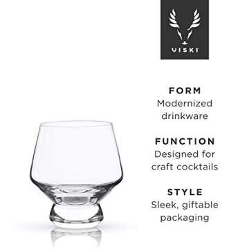 Viski Raye Footed Crystal Punch Cups Set of 2 - Premium Crystal Clear Glass, Stemless Heavy Base Punch Cocktail Glass Gift Set, 8 oz