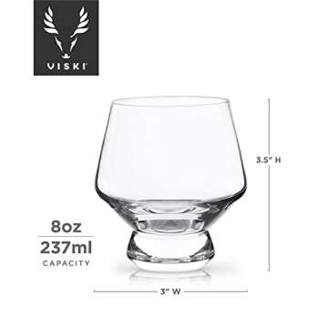 Viski Raye Footed Crystal Punch Cups Set of 2 - Premium Crystal Clear Glass, Stemless Heavy Base Punch Cocktail Glass Gift Set, 8 oz