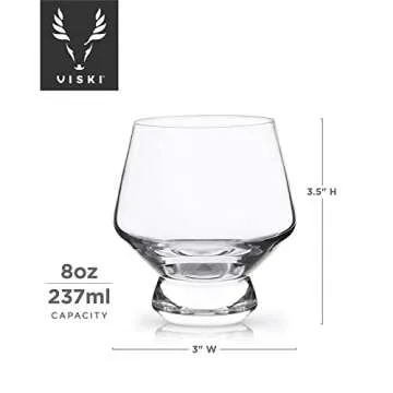Viski Raye Footed Crystal Punch Cups Set of 2 - Premium Crystal Clear Glass, Stemless Heavy Base Punch Cocktail Glass Gift Set, 8 oz