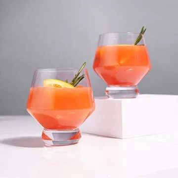 Viski Raye Footed Crystal Punch Cups Set of 2 - Premium Crystal Clear Glass, Stemless Heavy Base Punch Cocktail Glass Gift Set, 8 oz