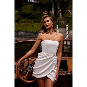 Strapless Satin Homecoming Dresses Sleeveless Prom Dresses Short Backless Pleated Tube Top Mini Formal Evening Party Gown Coral US10