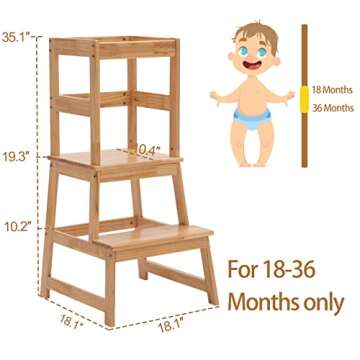 Kids Kitchen Step Stool for Kids with Safety Rail,Solid Wood Construction Toddler Learning Stool, Montessori Toddlers Kitchen Stool Tower(Natural)
