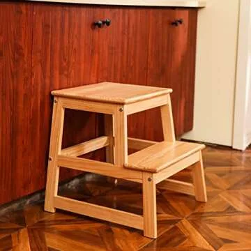Kids Kitchen Step Stool for Kids with Safety Rail,Solid Wood Construction Toddler Learning Stool, Montessori Toddlers Kitchen Stool Tower(Natural)