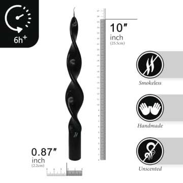 10 Inches Spiral Taper Candles - Handmade Colorful Dripless Candles for Weddings & Decor