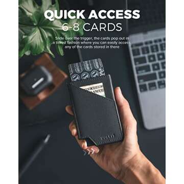 VULKIT Pop up Card Wallet RFID Blocking Slim Aluminum Metal Bank Card Holder Case with Business Money Pocket for Credit Cards Notes and Coins (Black)
