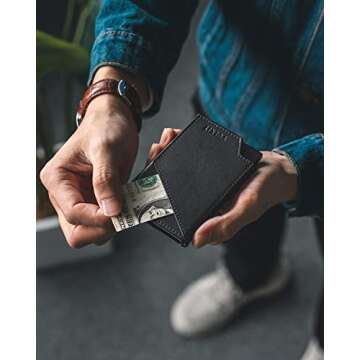 VULKIT Pop up Card Wallet RFID Blocking Slim Aluminum Metal Bank Card Holder Case with Business Money Pocket for Credit Cards Notes and Coins (Black)