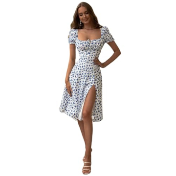 Floerns Women's Floral Puff Sleeve Midi Dress
