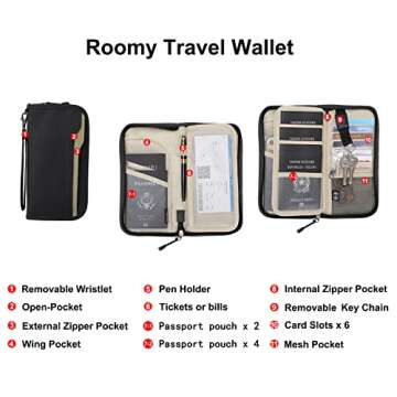 ZOPPEN Rfid Passport Holder Travel Wallet Family Documents Organizer Travel Accessories for 6 Passport, #01 Black