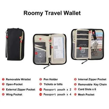 ZOPPEN Rfid Passport Holder Travel Wallet Family Documents Organizer Travel Accessories for 6 Passport, #01 Black