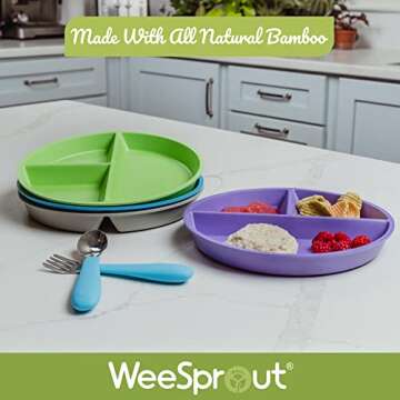 WeeSprout Divided Bamboo Plates for Kids, Kids Plates Made With Food Grade Natural Bamboo, Divided D...