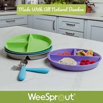 WeeSprout Divided Bamboo Plates for Kids, Kids Plates Made With Food Grade Natural Bamboo, Divided D...