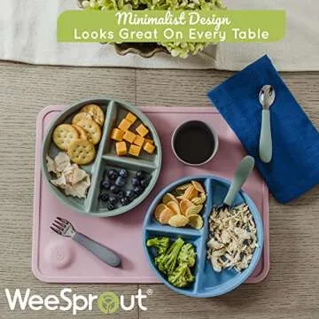 WeeSprout Divided Bamboo Plates for Kids, Kids Plates Made With Food Grade Natural Bamboo, Divided Design for Picky Eaters, Kid-Sized Reusable Tableware, Dishwasher Safe Dinnerware, Set of 4