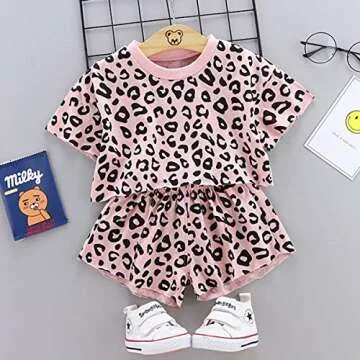 Toddler Baby Girls Leopard Print Summer Clothes Set T-Shirt and Short Pants 2pcs Outfits (1-Pink, 2T)
