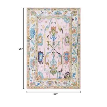 Allen Home Hand Tufted Oushak Wool Rugs - Pastel Ushak Area Carpets Suitable for Living Room, Bedroom, Dining Room - Natural Latex Backing with 100% Cotton - Oushak Caroline Pink - 5’ x 8’