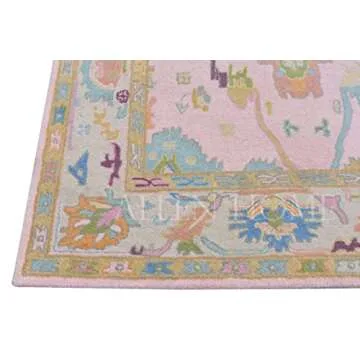 Allen Home Hand Tufted Oushak Wool Rugs - Pastel Ushak Area Carpets Suitable for Living Room, Bedroom, Dining Room - Natural Latex Backing with 100% Cotton - Oushak Caroline Pink - 5’ x 8’