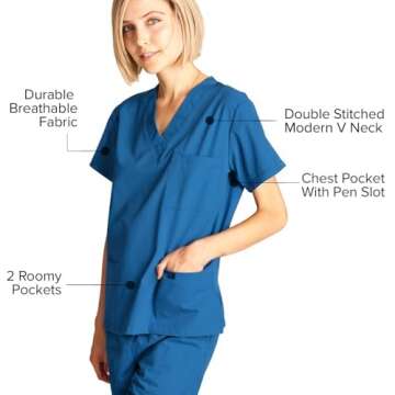 Dagacci Medical Uniform Womens Medical Scrub Set Shirt Top and Pant, Caribbean_, Small, Short Sleeve