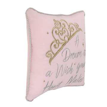 Disney Princess Enchanting Dreams Pink and Gold Embroidered Crown Decorative Throw Pillow with White...