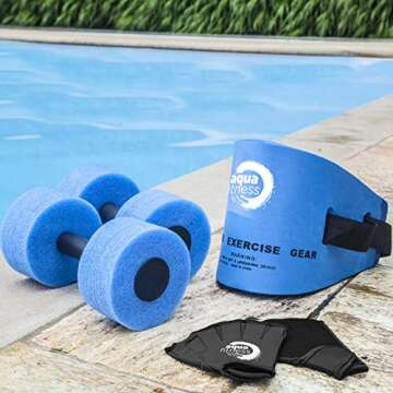 Aqua 6-Piece Fitness Set - Adult Water Aerobics Equipment for Pool - Includes Aquatic Swim Belt, Res...