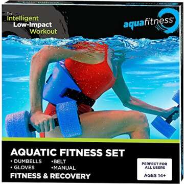 Aqua 6-Piece Fitness Set - Adult Water Aerobics Equipment for Pool - Includes Aquatic Swim Belt, Resistance Gloves, and Dumbbells