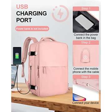 Large Travel Backpack Women, Carry On Backpack,Hiking Backpack Waterproof Outdoor Sports Rucksack Casual Daypack Fit 15.6 Inch Laptop with USB Charging Port Shoes Compartment