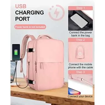 Large Travel Backpack Women, Carry On Backpack,Hiking Backpack Waterproof Outdoor Sports Rucksack Casual Daypack Fit 15.6 Inch Laptop with USB Charging Port Shoes Compartment