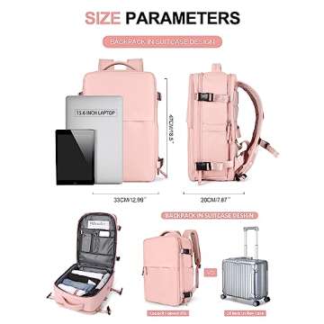 Large Travel Backpack Women, Carry On Backpack,Hiking Backpack Waterproof Outdoor Sports Rucksack Casual Daypack Fit 15.6 Inch Laptop with USB Charging Port Shoes Compartment