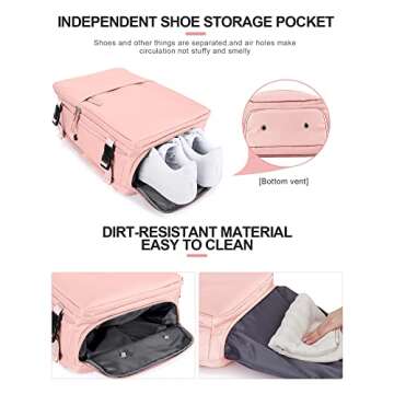 Large Travel Backpack Women, Carry On Backpack,Hiking Backpack Waterproof Outdoor Sports Rucksack Casual Daypack Fit 15.6 Inch Laptop with USB Charging Port Shoes Compartment