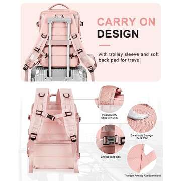 Large Travel Backpack Women, Carry On Backpack,Hiking Backpack Waterproof Outdoor Sports Rucksack Casual Daypack Fit 15.6 Inch Laptop with USB Charging Port Shoes Compartment