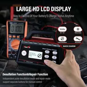 TowerTop Smart Car Battery Charger: 10A Battery Chargers 6V/12V Boat Battery Chargers with Auto Desulfator, Repair, Maintainer, Winter Mode, Suitable for AGM, Lithium (LiFePO4), Deep-Cycle Batteries